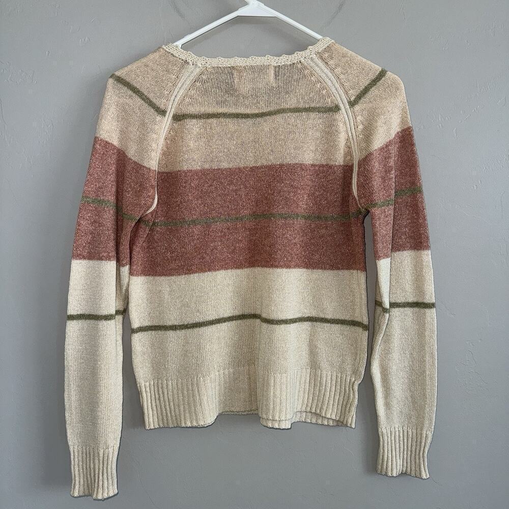 Vintage Hewlett Woman’s V-neck Sweater Sz S Silk Acrylic Blend Pink Beige Stripe - Picture 5 of 5